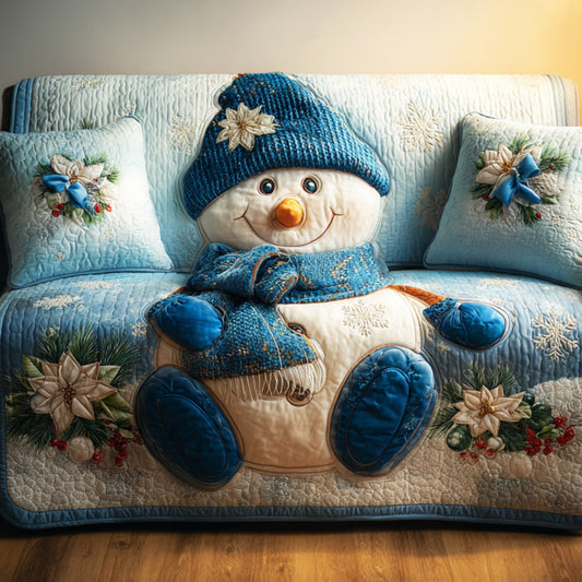 Winter Hug Smiles Quilted Sofa Cover Snowman Cute Living Room Decor Gift For Girlfriend - Pvr