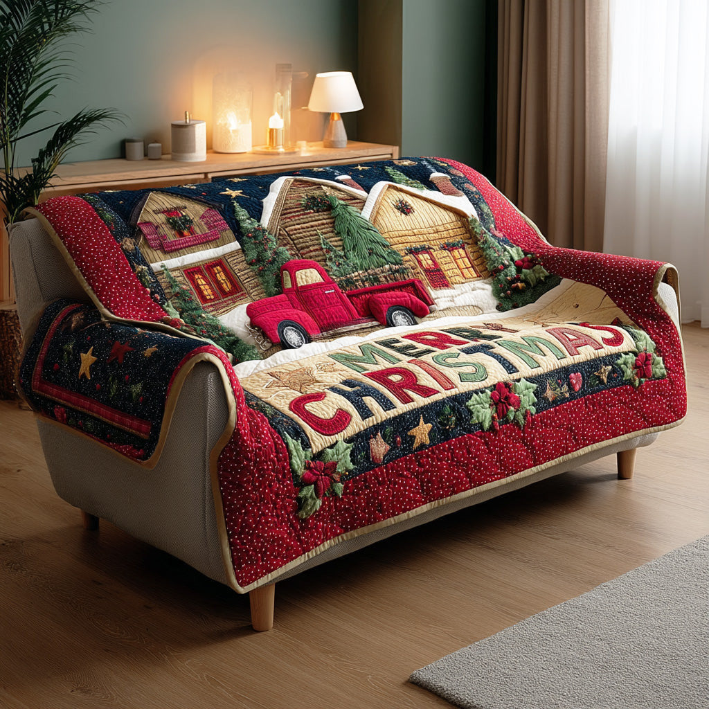 Winter Gift Lane Quilted Sofa Cover Warm Christmas Scene Luxury Home Decor Gift For Wife - Pvr