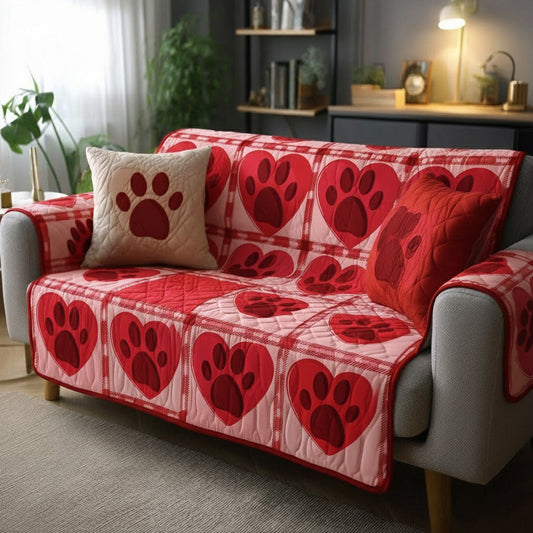 Paw Ember Glow Quilted Sofa Cover Family Valentine Day Present Ideas For Dog Enthusiast - Pvr