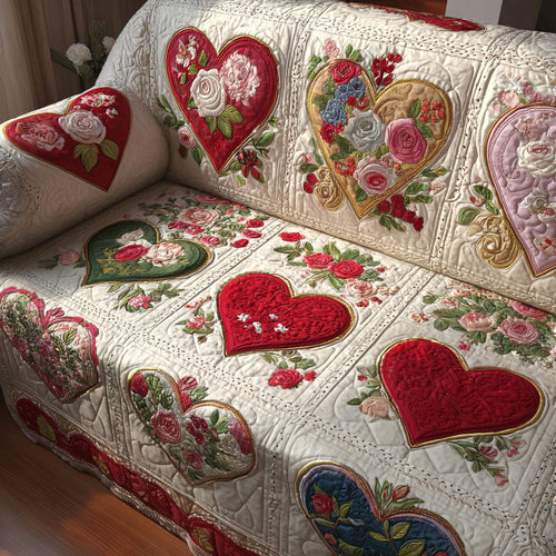 Antique Hearts Quilted Sofa Cover Valentine Day Gifts For Your Girlfriend - Pvr