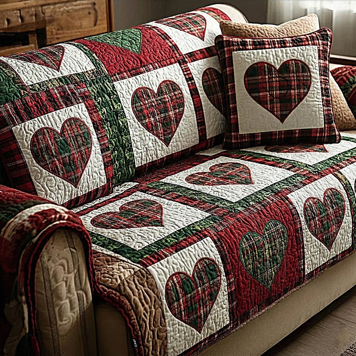 Affectionate Hearts Quilted Sofa Cover Valentine Day Gift Ideas For Coworkers - Pvr