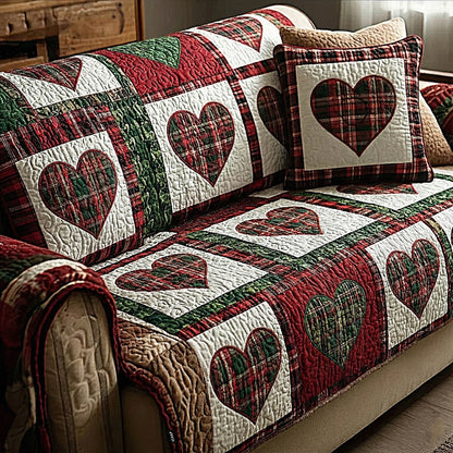 Affectionate Hearts Quilted Sofa Cover Valentine Day Gift Ideas For Coworkers - Pvr