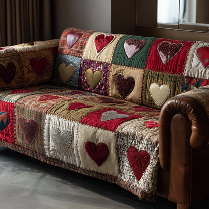 Heart Whisper Quilted Sofa Cover Vintage Patchwork Heart Ideas For Grandma Valentine Day - Pvr