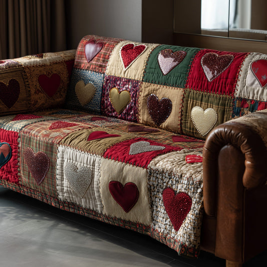 Heart Whisper Quilted Sofa Cover Vintage Patchwork Heart Ideas For Grandma Valentine Day - Pvr