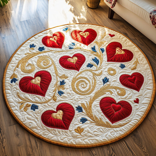 Love In Bloom Heart Quilted Round Mat Modern Home Decor Valentines Gifts For Women - Pvr