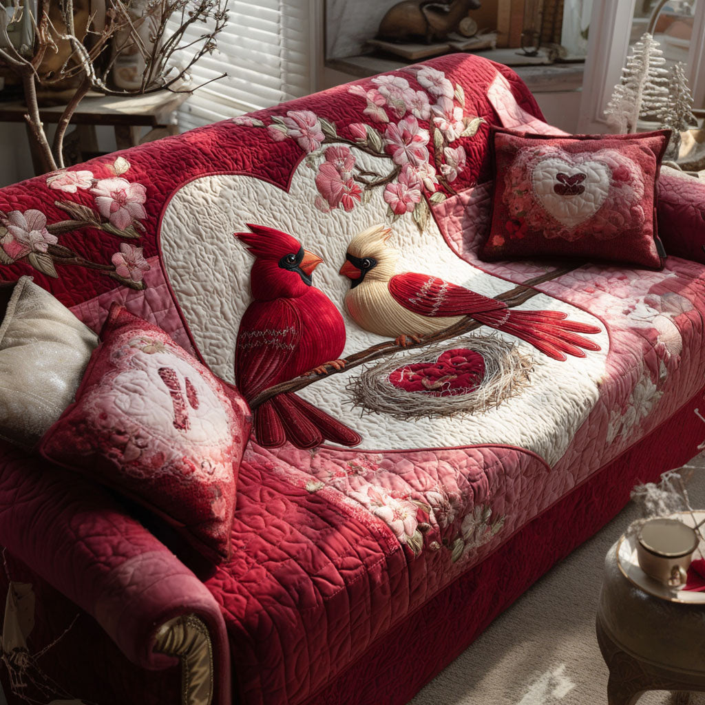 Cardinal Romance Quilted Sofa Cover Top Best Valentine Day Gifts For Husband - Pvr