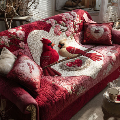 Cardinal Romance Quilted Sofa Cover Top Best Valentine Day Gifts For Husband - Pvr