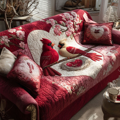 Cardinal Romance Quilted Sofa Cover Top Best Valentine Day Gifts For Husband - Pvr