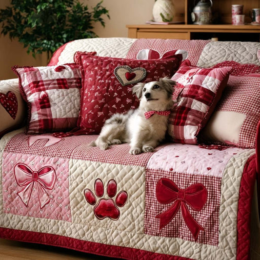 Loving Pawprints Quilted Sofa Cover Valentine Day Giving Ideas For Dog Owners - Pvr