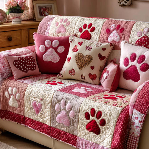 Cozy Paw Love Quilted Sofa Cover Awesome Valentine Day Gift Ideas For Wife - Pvr