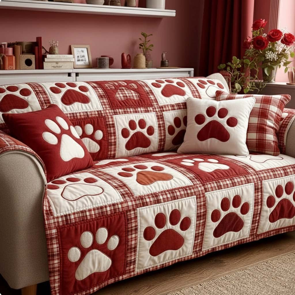 Paw Moment Love Quilted Sofa Cover Valentine Day Gifts For Your Father - Pvr