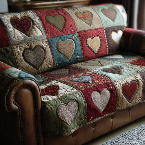 Heart Whisper Quilted Sofa Cover Vintage Themed Valentine Day Gifts For Friends - Pvr