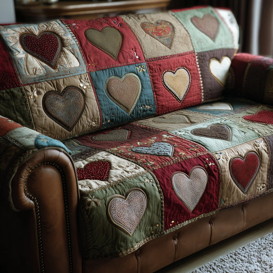 Heart Whisper Quilted Sofa Cover Vintage Themed Valentine Day Gifts For Friends - Pvr