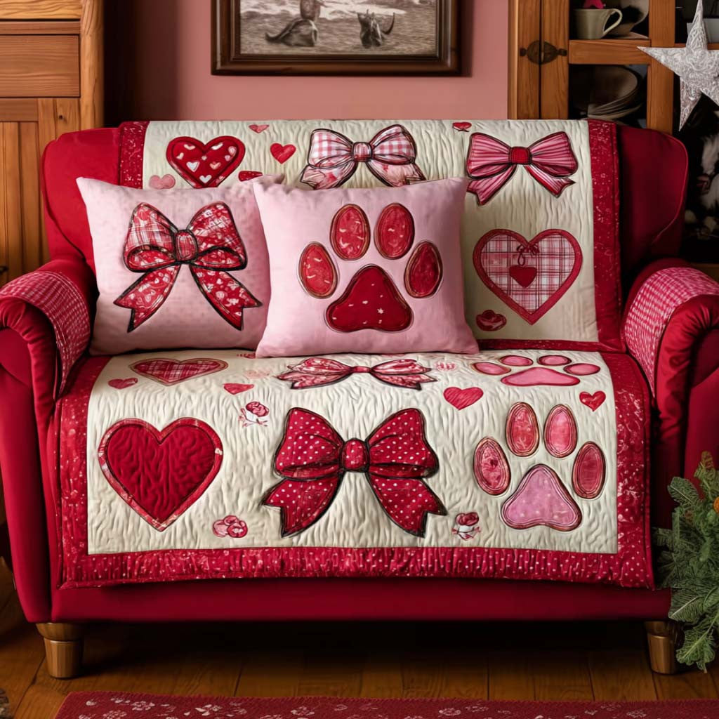 Pawfect Valentine Quilted Sofa Cover Top Pink Themed Valentine Day Presents For Girlfriend - Pvr