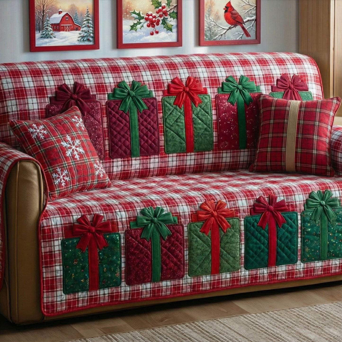 Present Box Colorful Quilted Sofa Cover Cozy Themed Valentine Day Gifts For Lady - Pvr