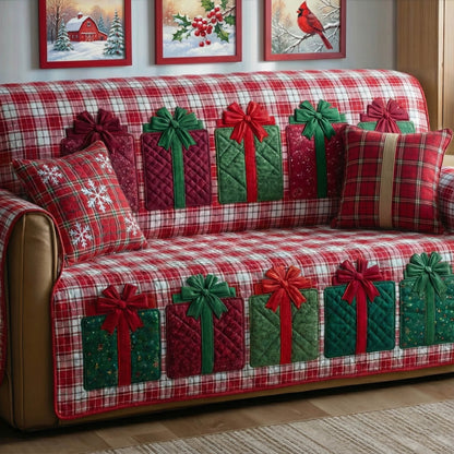 Present Box Colorful Quilted Sofa Cover Cozy Themed Valentine Day Gifts For Lady - Pvr
