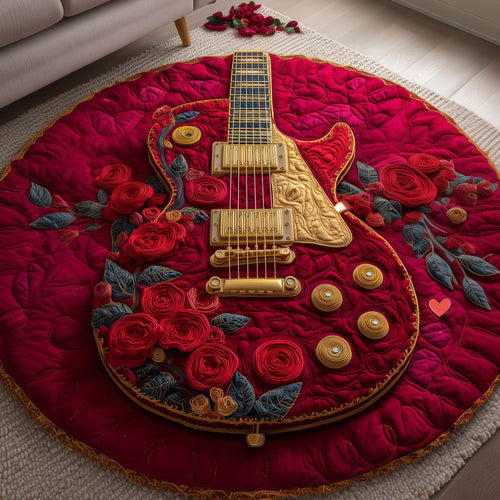 Guitar Dream Rose Quilted Round Mat Modern Home Decor Valentines Gifts Idea For Her - Pvr