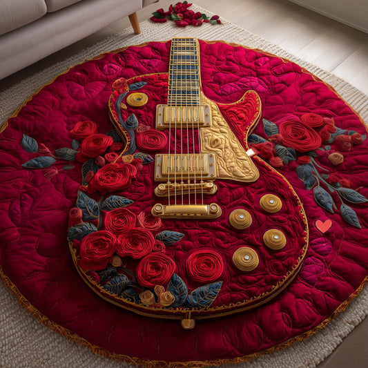 Guitar Dream Rose Quilted Round Mat Modern Home Decor Valentines Gifts Idea For Her - Pvr