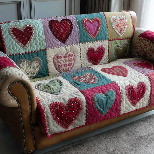 Love Meadow Quilted Sofa Cover Valentine Day Gift For A Daughter In Law - Pvr