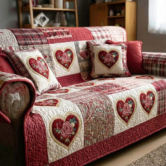 Heartfelt Patchwork Quilted Sofa Cover Top Heart Decor Valentine Day Ideas For Her - Pvr