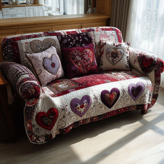 Heart Glow Quilted Sofa Cover Valentine Day Presents For Father In Law - Pvr