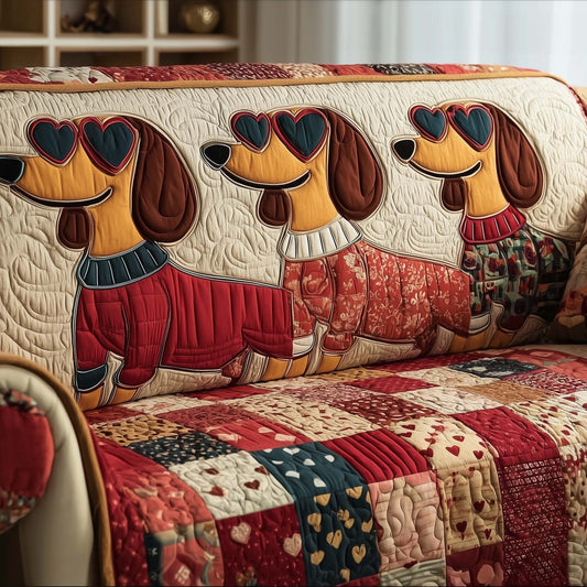 Dachshund Love Loop Quilted Sofa Cover Nice Dachshund Lovers Valentine Day Gifts - Pvr