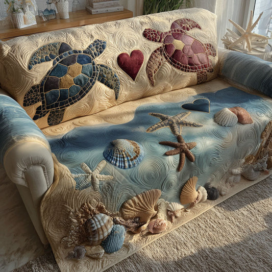 Coastal Heart Turtles Quilted Sofa Cover Valentine Day Ideas For Sea Turtle Lovers - Pvr