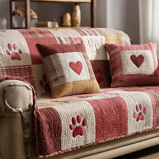 Paw Cuddle Love Quilted Sofa Cover Valentine Day Gifts For Grandparents - Pvr