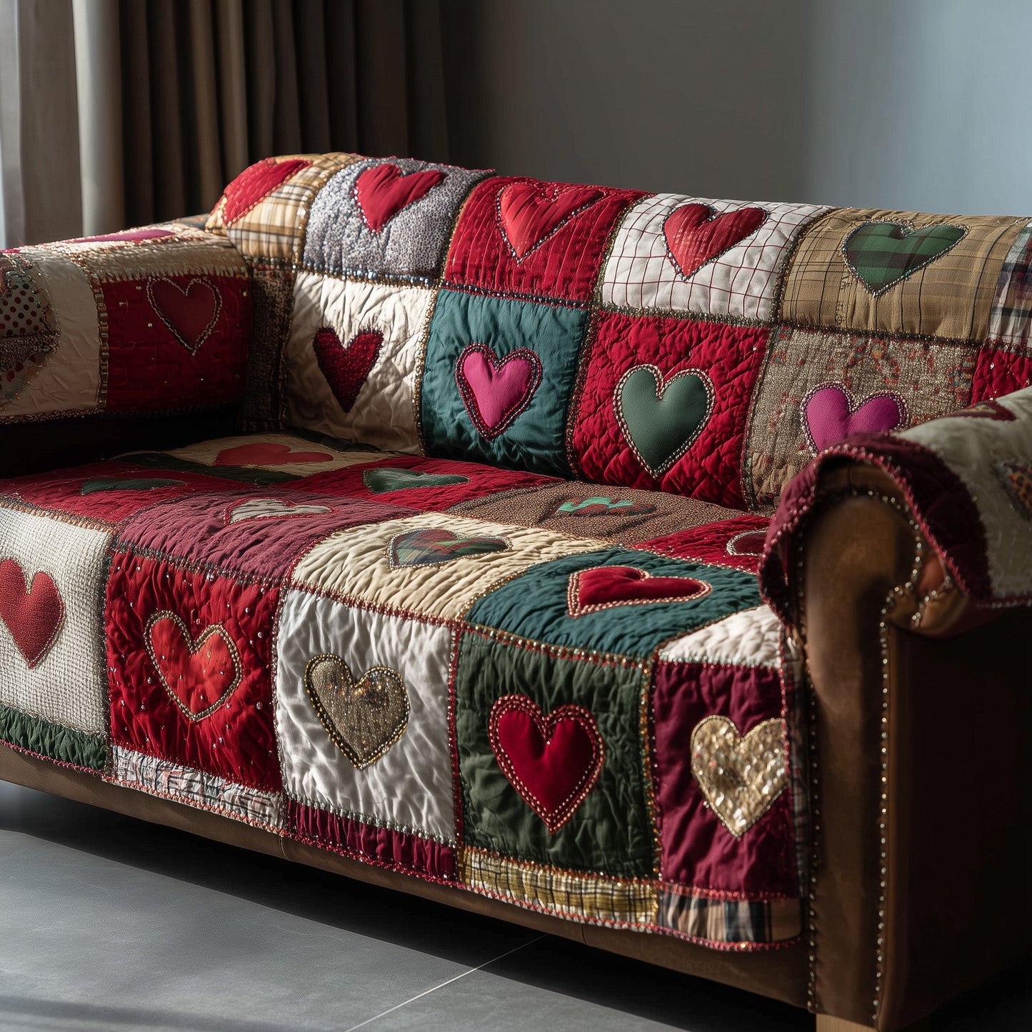 Heart Whisper Quilted Sofa Cover Valentine Day Present Ideas For Ladies - Pvr