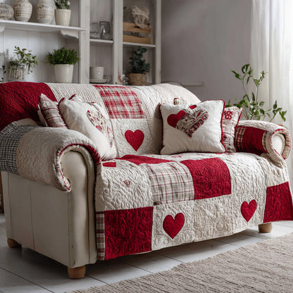 Seasonal Heart Charm Quilted Sofa Cover Valentine Day Gift Ideas For Coworkers - Pvr