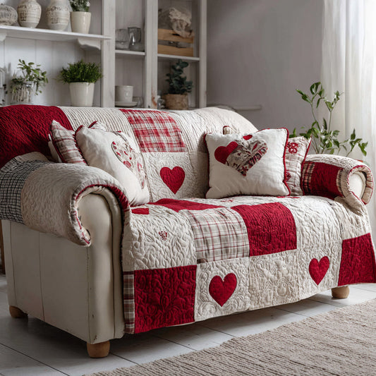 Seasonal Heart Charm Quilted Sofa Cover Valentine Day Gift Ideas For Coworkers - Pvr