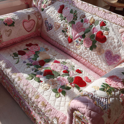 Blossoming Hearts Quilted Sofa Cover Best Beautiful Valentine Day Gifts For Her - Pvr