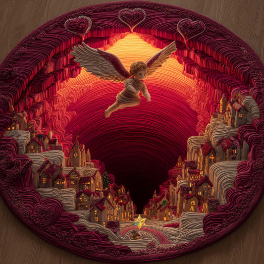 Cupid Love Town Quilted Round Mat Romantic House Decor Valentines Gifts For Girlfriend - Pvr