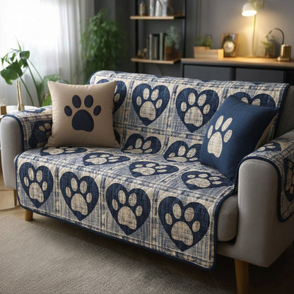 Classic Paw Plaid Quilted Sofa Cover Valentine Day Gift Ideas For Brother - Pvr