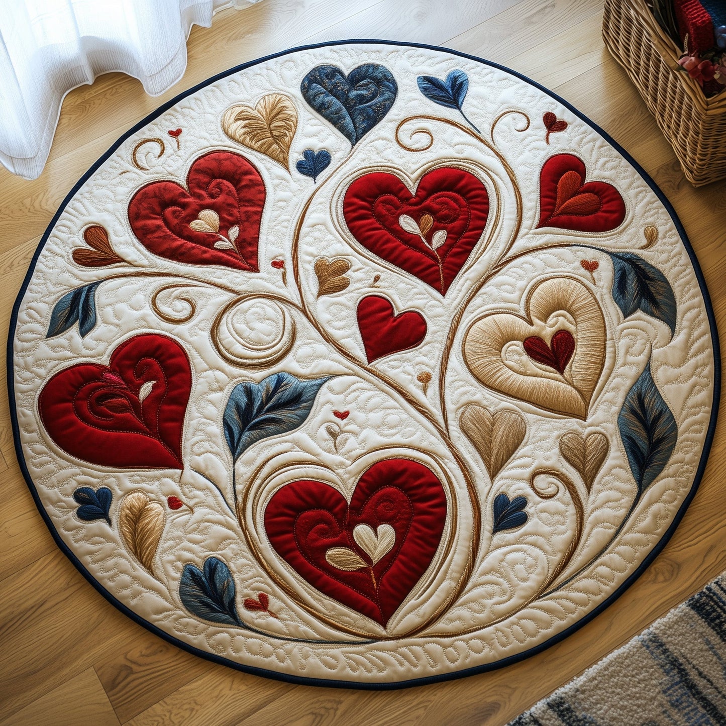 Love In Bloom Quilted Round Mat Living Room Decor Valentines Gifts For Lovers - Pvr