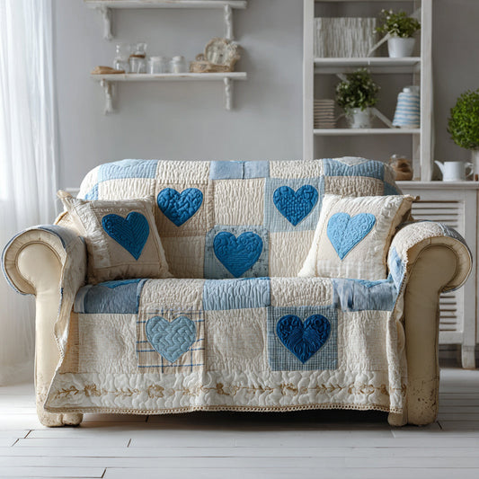 Ocean Heart Love Quilted Sofa Cover Valentine Day Presents For People Who Love Ocean - Pvr
