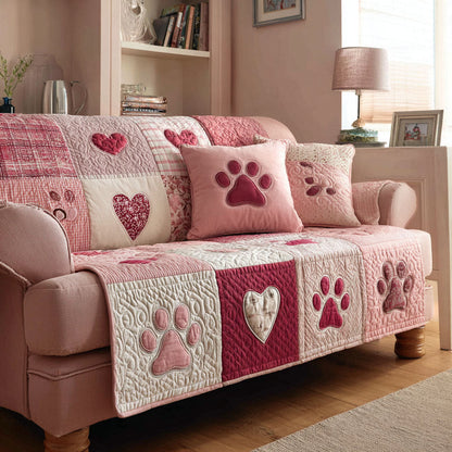 Paw Heartline Quilted Sofa Cover Valentine Day Gifts For Your Grandmother - Pvr