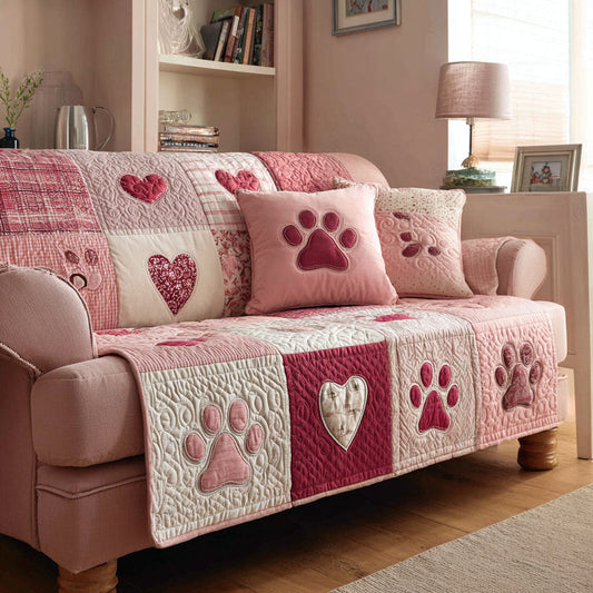Paw Heartline Quilted Sofa Cover Valentine Day Gifts For Your Grandmother - Pvr