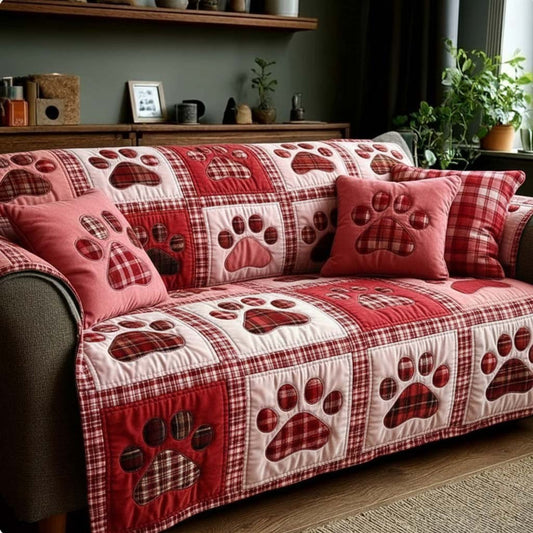 Pawprint Valentine Quilted Sofa Cover Best Cute Gifts For Your Family For Valentine Day - Pvr