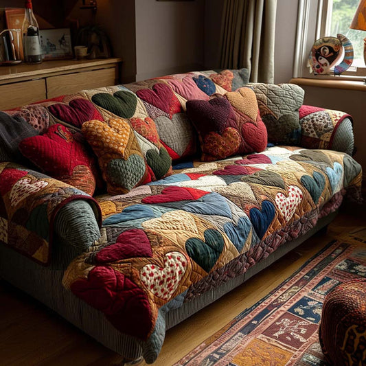 Heart Dream Quilted Sofa Cover Top Retro Heart Decor Best Valentine Day Gifts For Relatives - Pvr