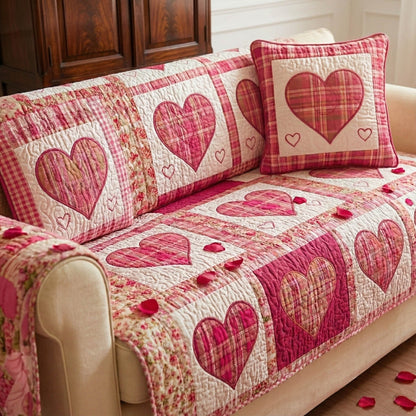 Affectionate Hearts Quilted Sofa Cover Cute Valentine Day Presents For Her - Pvr