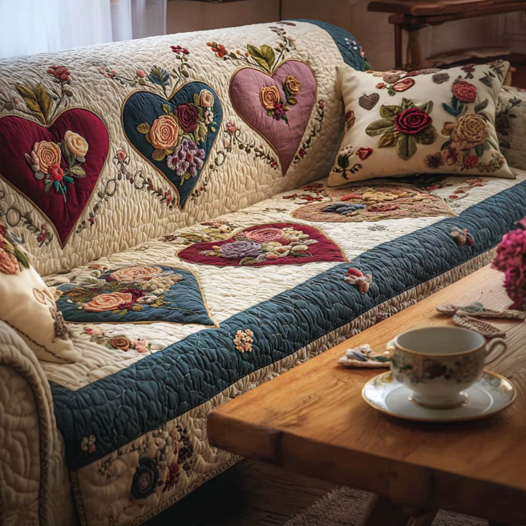 Blossom Hearts Quilted Sofa Cover Gifts To Give Your Mother In Law For Valentine Day - Pvr