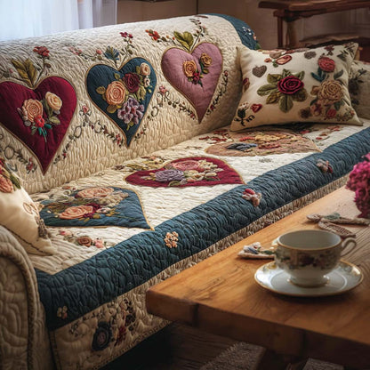 Blossom Hearts Quilted Sofa Cover Gifts To Give Your Mother In Law For Valentine Day - Pvr