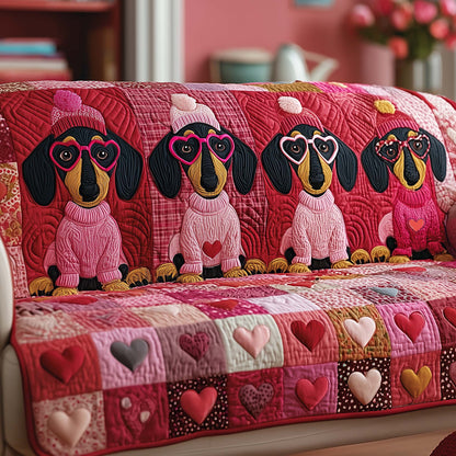 Dachshund Heart Quilted Sofa Cover Cute Valentine Day Gifts For Dachshund Lovers - Pvr