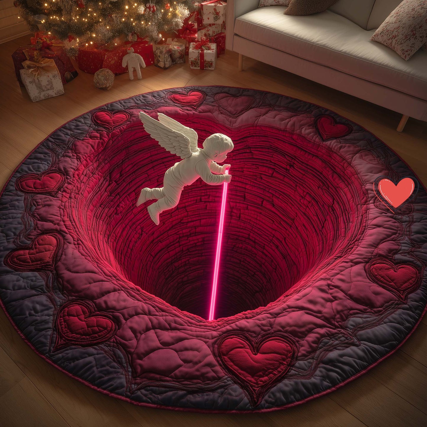 Cupid Love Quilted Round Mat Living Room Decor Valentines Presents Idea For Couples - Pvr