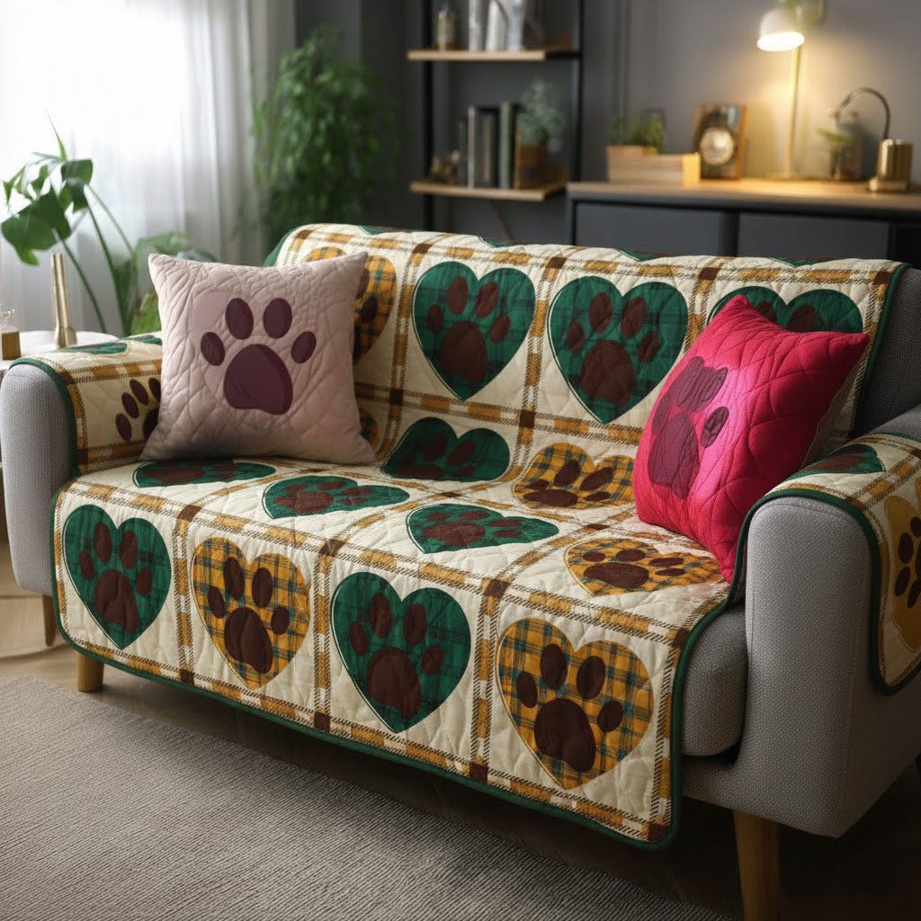 Forest Paw Hearts Quilted Sofa Cover Unique Valentine Day Ideas For Men - Pvr