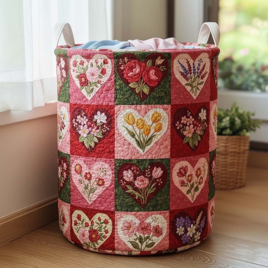 Flower Patchwork Quilted Laundry Basket House Decor Idea Valentines Gifts For Wife - Pvr