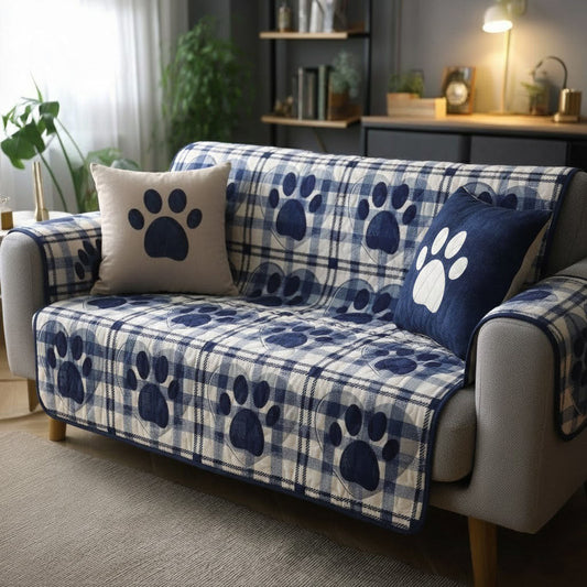 Navy Paw Plaid Quilted Sofa Cover Top Great Valentine Day Ideas For Men - Pvr