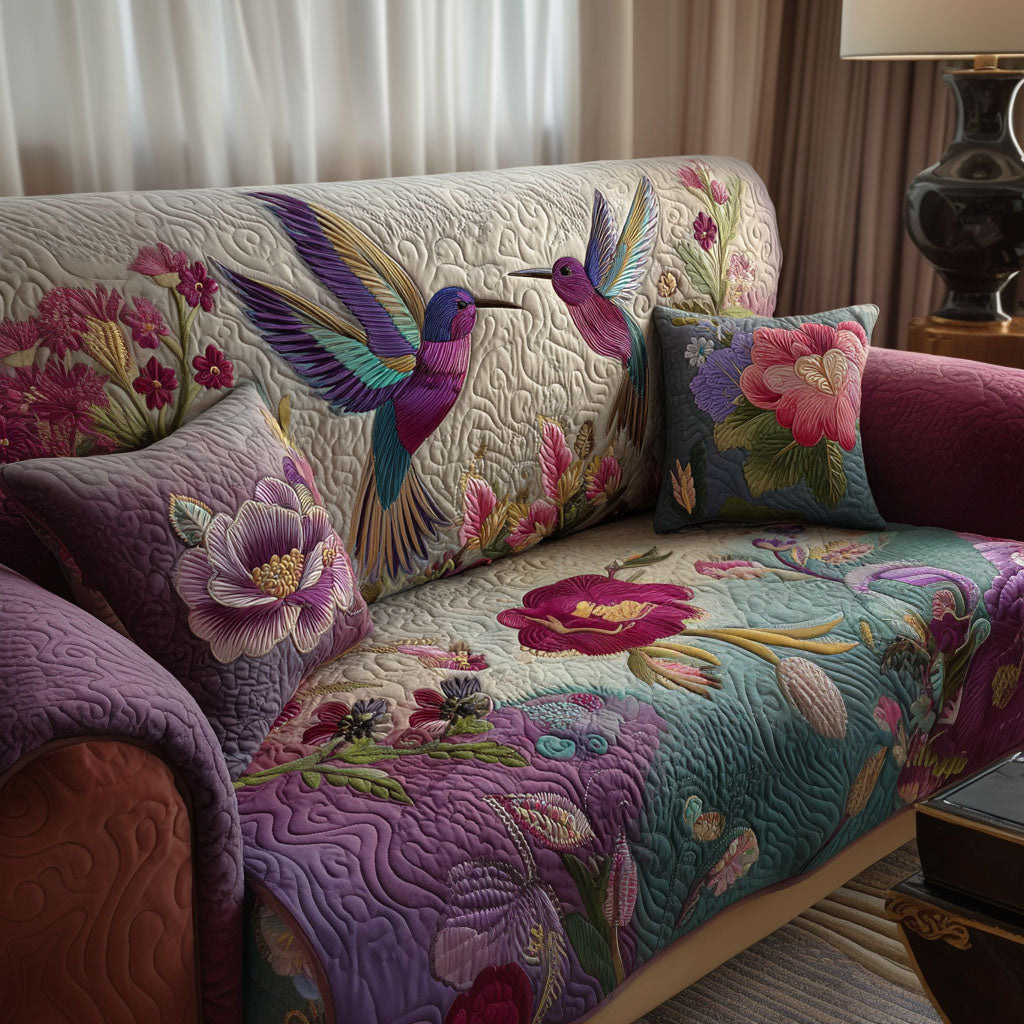 Garden Hummers Quilted Sofa Cover Valentine Day Gift Ideas For Hummingbird Lovers - Pvr