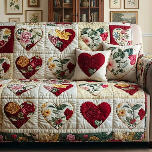 Heartfelt Patchwork Quilted Sofa Cover Great Valentine Day Gifts For Coworkers - Pvr